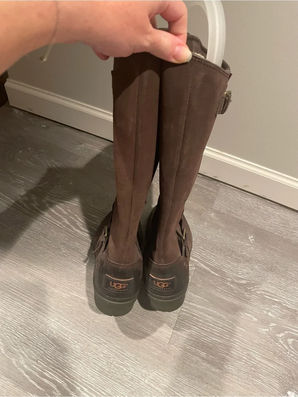 UGG Thomsen Brown Leather Buckle Riding Boots - Shearling Lined